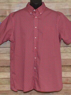 Cremieux Classics Red Paisley Size XL Short Sleeve Dress Shirt Supima Cotton